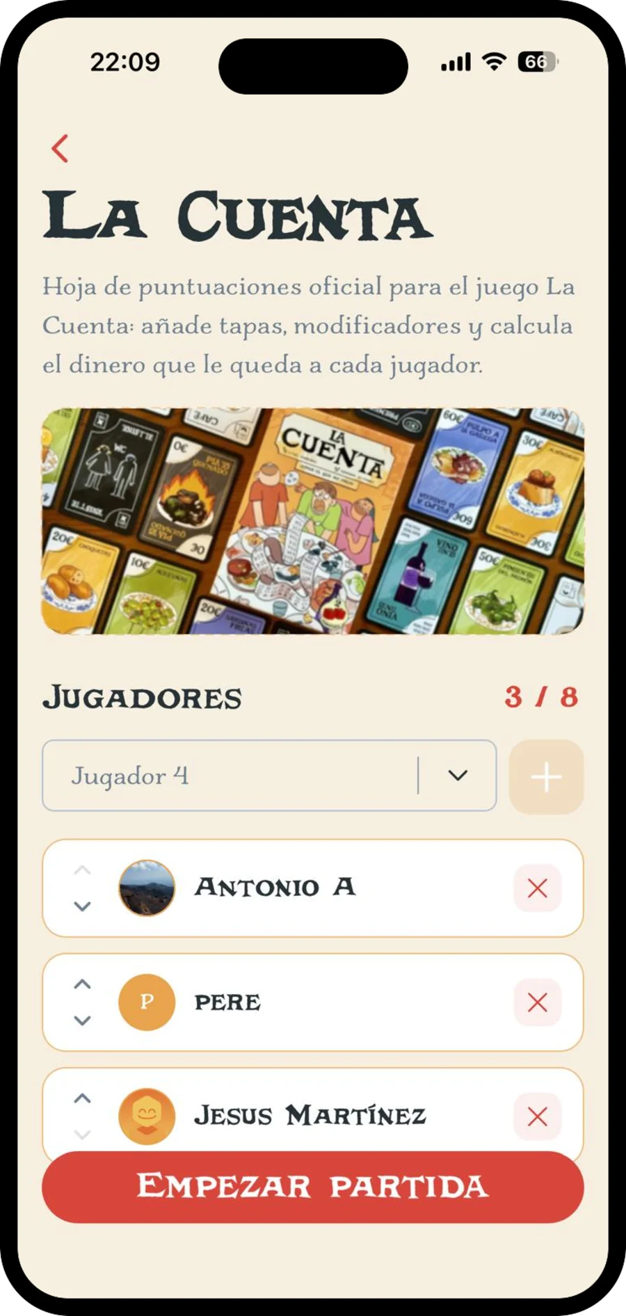 La Cuenta: an official digital score sheet inside Meeplay