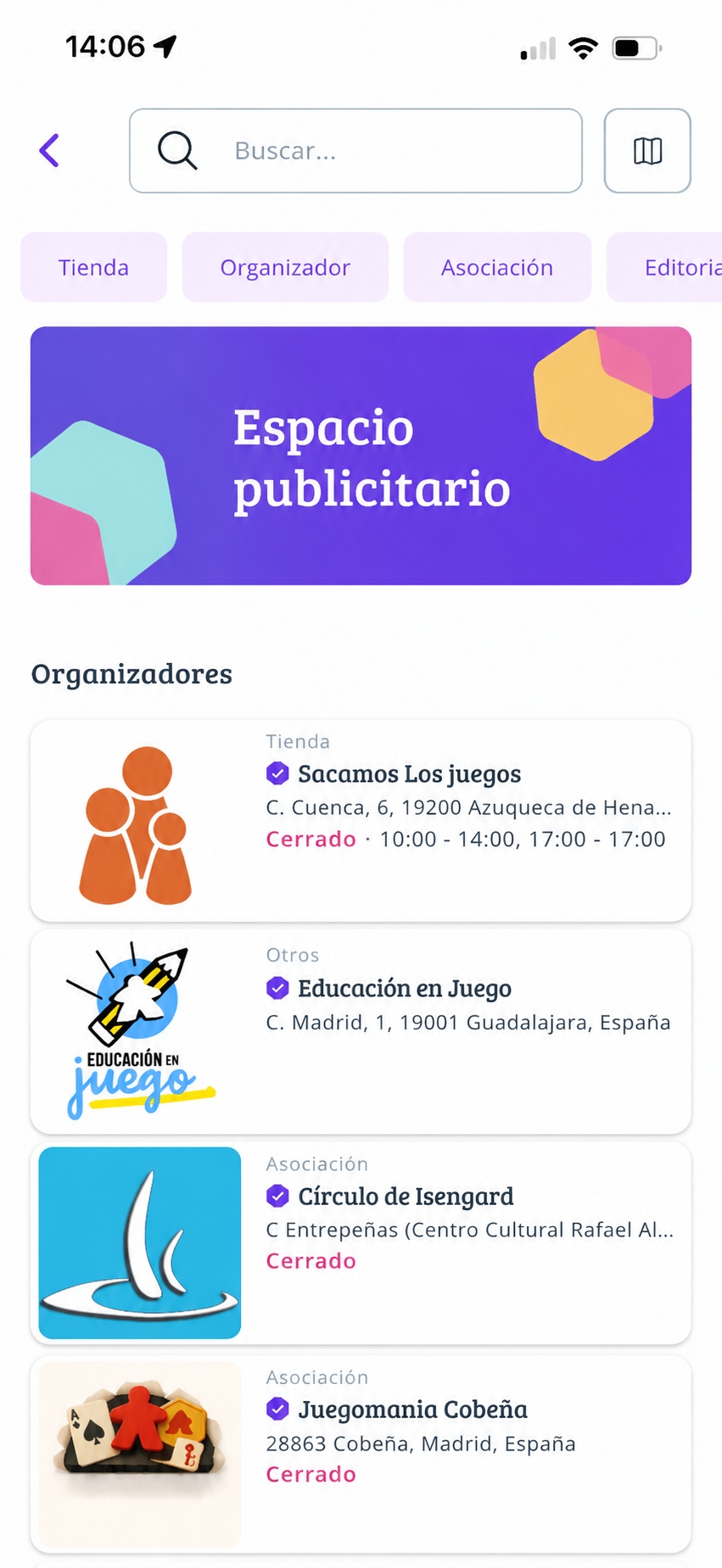 Screenshot: Organizer banner