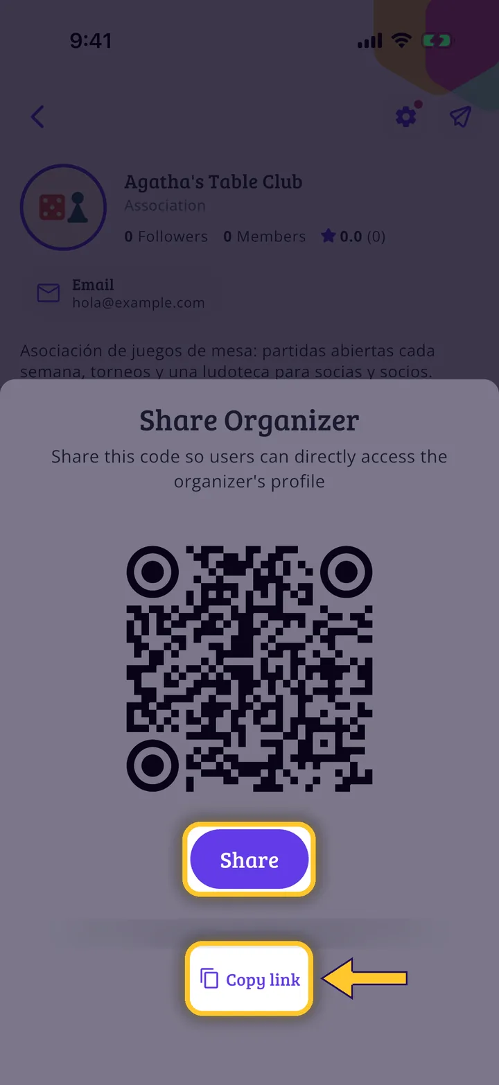 How to share your organizer profile