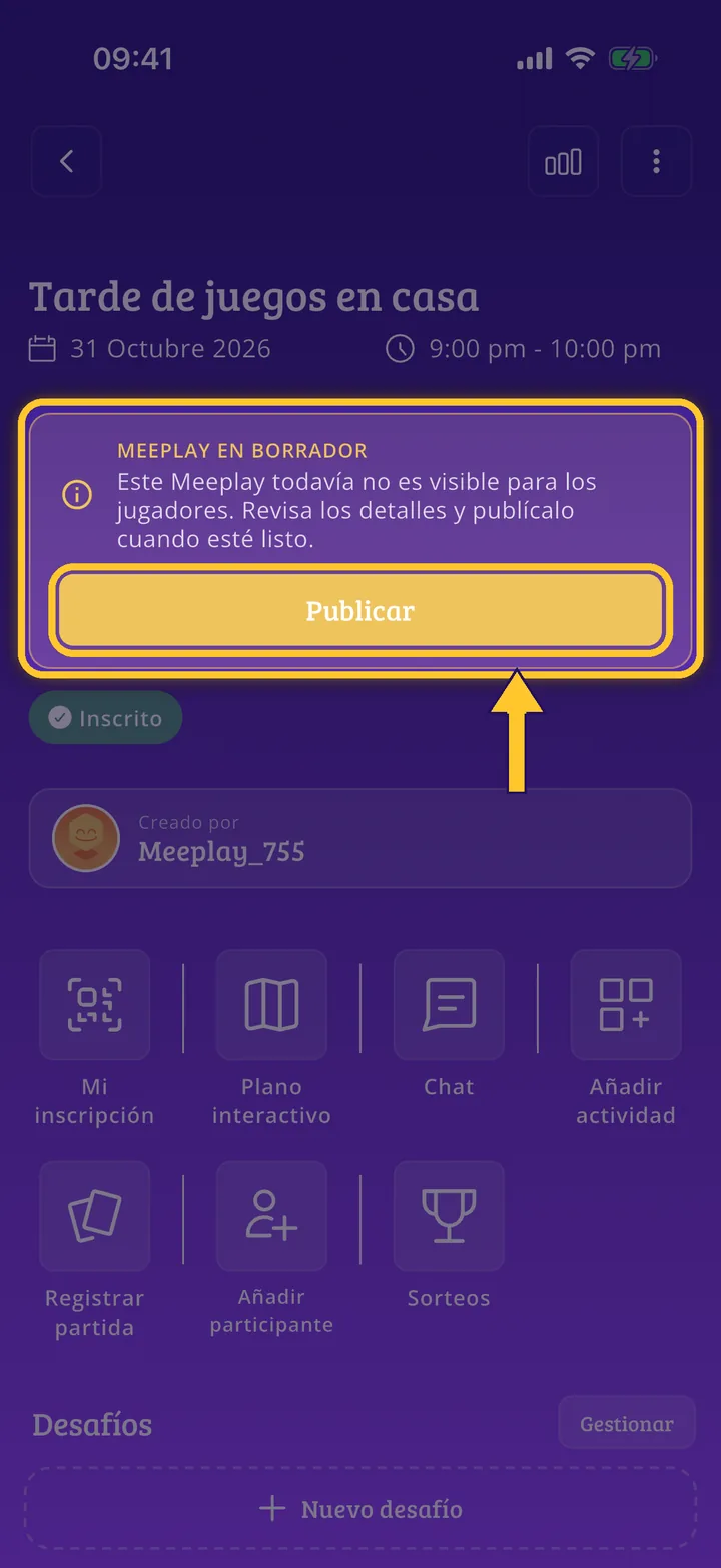 Cómo guardar un Meeplay como borrador